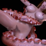 巨大なタコに巻きつかれて悶える美少女アニメ